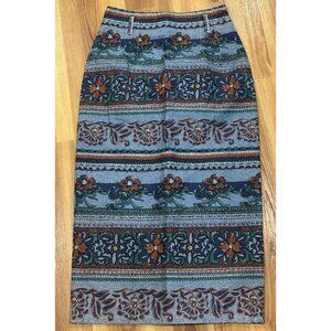Vintage  Vivaldi Jeanswear Denim Floral Skirt Women Sz 8 Pencil Long 80s Modest